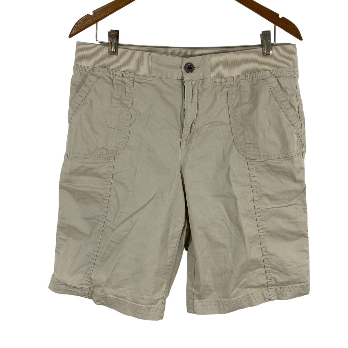 Kim Rogers Womens Ivory Elastic Waist Stretch Pockets Utility Shorts Size  12P | eBay