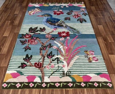Bird Hand Tufted Nathalie Lete Tufted Wool Rug Multi Colored Soft Rug 5x8 6x9 .