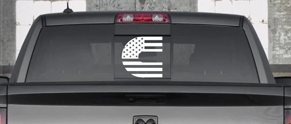 Calcomanía de vinilo personalizada bandera estadounidense para Dodge Ram ventana trasera deslizante Foto 2 de 4