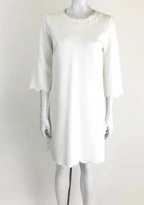 Grace Elements Women's Size Small White Beaded Collar Shift Dress