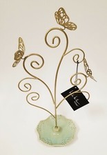 NEW NICOLE MILLER GOLD TONE 3 METAL BUTTERFLY,GREEN DISH JEWELRY HOLDER STAND 