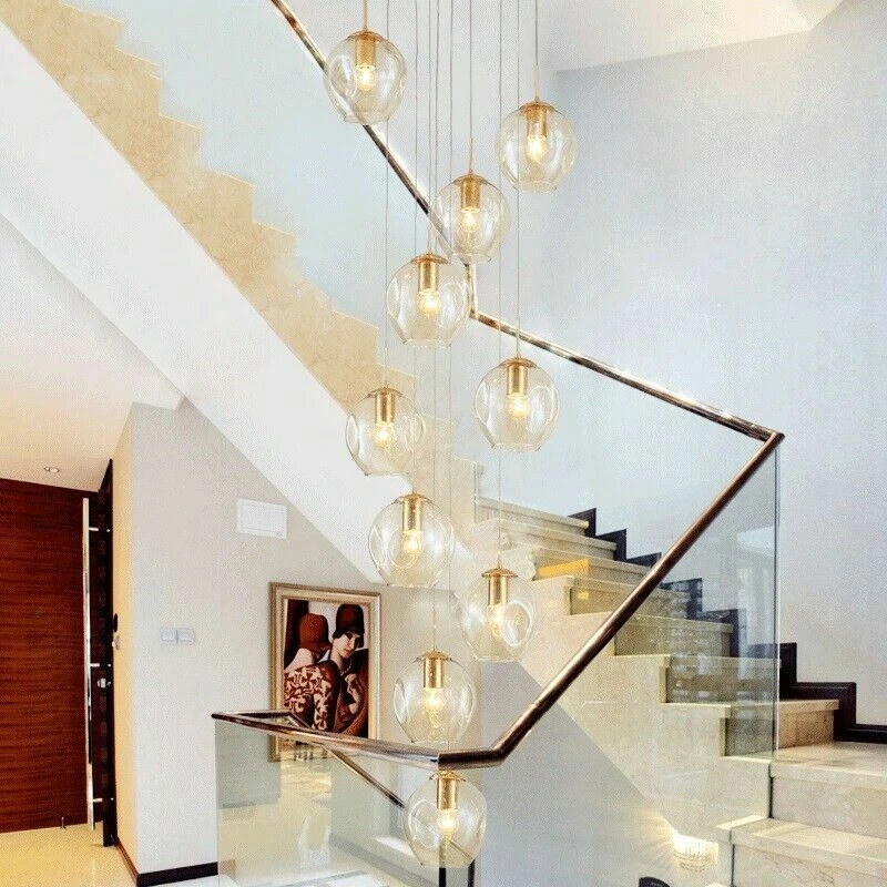 Modern LED Glass Chandelier Lobby Spiral Staircase Light Stair