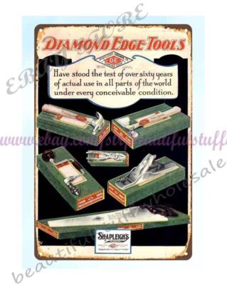 1929 Diamond Edge Tools Shapleigh Hatchet Saw Hand Plane Hammer metal tin sign