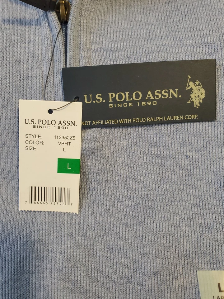 Polo EE. UU. ASSN Pullover Clásico 1/4 Cremallera Para Hombres L Azul NUEVO Foto 2 de 4