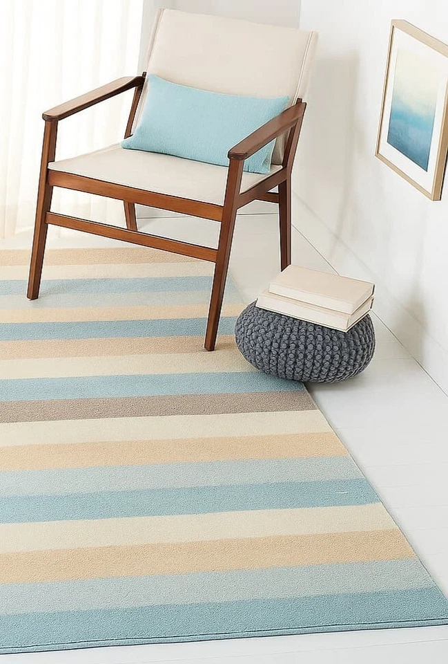 Шерстяной стеганый ковер ручной работы 4x6,5x8,8x10 для коттеджа современный пастельный синий, бежевый и кремовый - Изображение 3 из 4