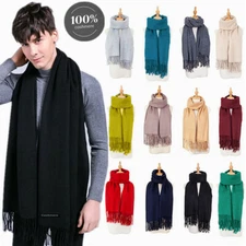 For Mens Winter 100% Cashmere Oversize Wool Thick Blanket Shawl Wrap Solid Scarf