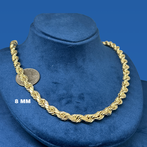 10K Yellow Gold 2.5mm - 8mm Diamond Cut Rope Chain Necklace Mens Women 7"- 26" - Picture 8 of 16
