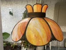 Vintage Tiffany Style Slag Glass Hanging Light