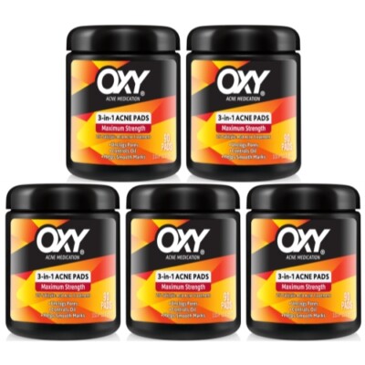 5 Pack Oxy Maximum Action 3 In 1 Acne Treatment Pads 90 Count Each