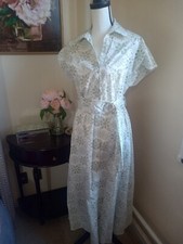 Zara Womens Shirt Dress Size S White/Green Maxi Embroidered Eyelet Belted  NWT