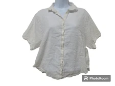 Sz S Rag Poets Off White Cotton GAUZE Minimalist Boho Crop Shirt Women's S/S