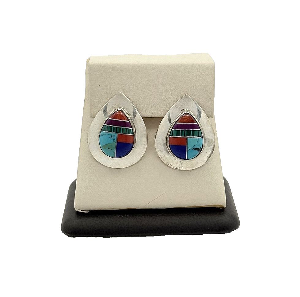 925 Sterling Silver Multi-Stone Inlay Navajo Styl… - image 1