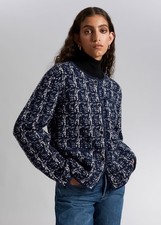  Other Stories Blue Tweed Round Neck Wool blend Jacket, EUR S 