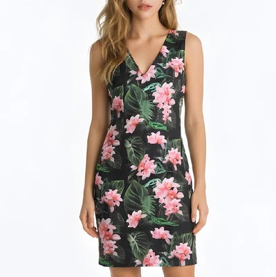 Cocktailkleid mit tropischem Blumenmuster - 90er Jahre Mode, Größe 40, M - Bild 1 von 4