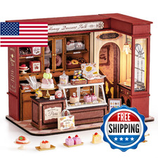 Rolife DIY Dollhouse Miniature House Kit 1:18 Vintage French Dessert Shop, Woode