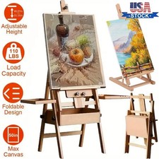 Large Wood H-Frame Easel with Storage Drawer and Palette, Foldable Art Painting