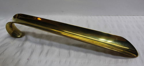 Large Vintage Solid Brass Shoe Horn Hooked Handle -  12" Long