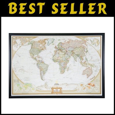 Modern Executive World Map - 24x36 Framed with Pins