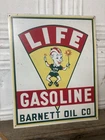 Vintage Life Barnett Grease Motor Oil Sign Service Station Can Gas Pump Gulf