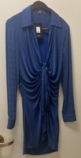 Fashion Nova Slinky Mini Dress SEXY Stretch.Long Sleeves. Gorgeous Blue Large