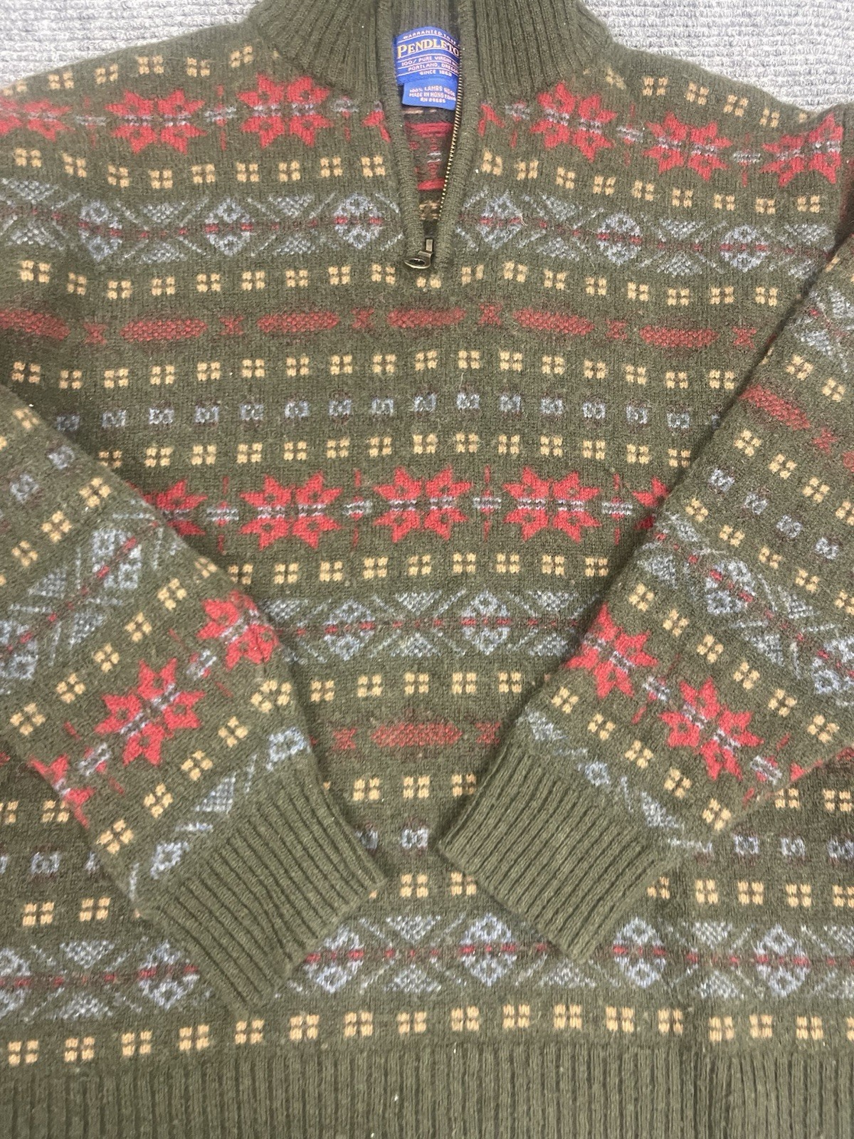 Pendleton Sweater Large  Lambs Wool Quarter Zip G… - image 2