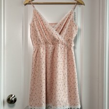 Backyard Roses Blush Pink Ditsy Floral White Lace Trim Mini Dress Coquette Style