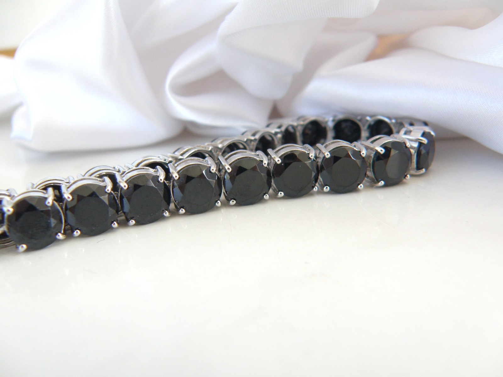 Sterling Silver 925 Natural 50tcw Black Spinel Tennis Bracelet 8"