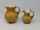 Satin glass Honey Amber Gold Overlay Fenton Pitcher Set, Sign M. Loveall