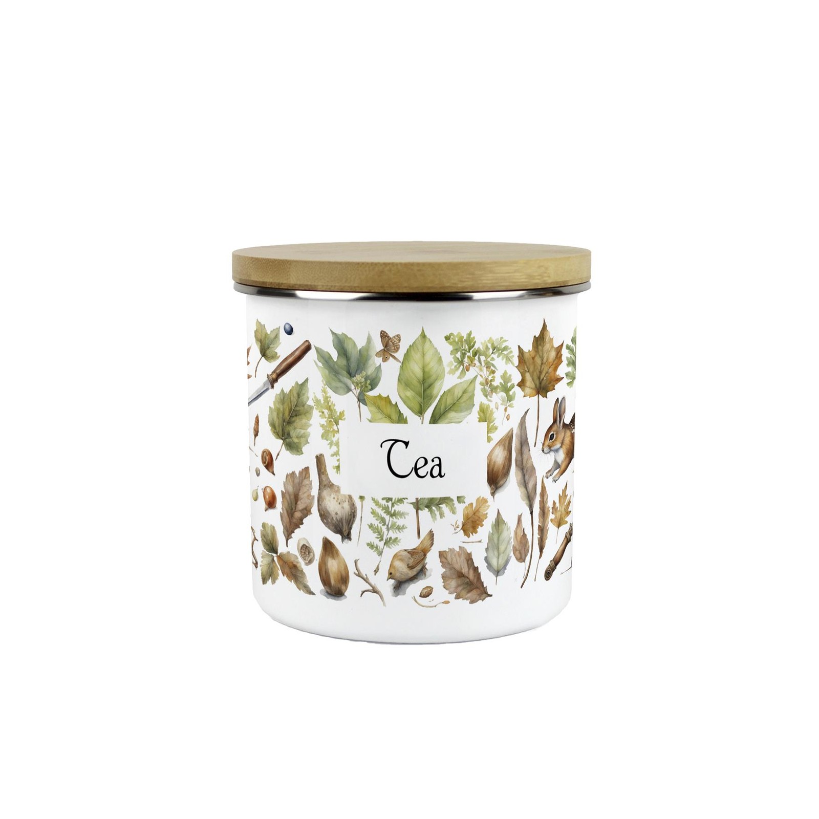 Woodland Forest Tea Canister - Enamel Kitchen Storage Jar Gift