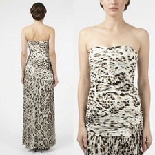 NWOT Halston Heritage Animal Print Ruched Gown Tube Top Maxi Dress Long Leopard