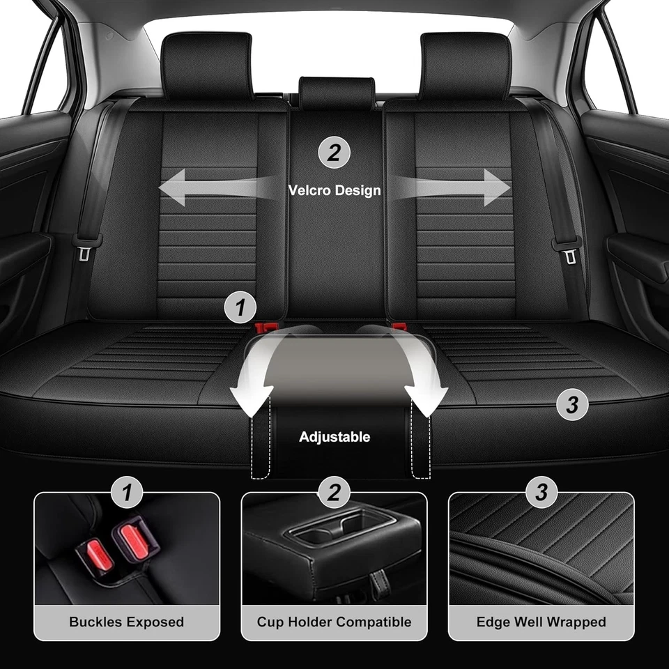 Car Seat Covers For Honda Crosstour 2010-2015 PU Leather Cushion(5 Seats,Black) - Image 2 of 4