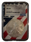 2006 $1 AMERICAN SILVER EAGLE NGC MS69 USA FLAG CORE HOLDER