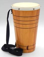 Bongo Wooden Leather Top Drum Made In Mexico 10" Tall With Strap Vintage