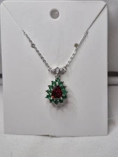 Ryze Necklace Candy Apple Red CZ & Emerald CZ On 925 Sterling Silver 