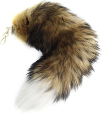 Fluffy Black Fox Tail Keychain 17 Inches Real Fur Tails Costume Cosplay Toy Hand