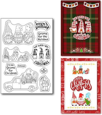 Merry Christmas Gnome Christmas Gnome Cat X-Mas Clear Stamps for Cards Making De