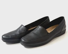 EASY SPIRIT DEVITT BLACK LEATHER SLIP-ON COMFORT FLATS, WOMEN'S  6.5N