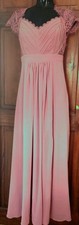Lipsy Soft Pink Lace Pleated Bridesmaid Prom Maxi OccasionwearDress UK 8