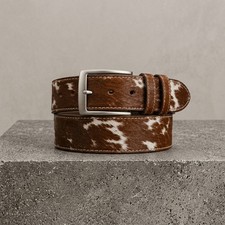 Handmade Hair-On Cowhide Leather Belt, Brown ...