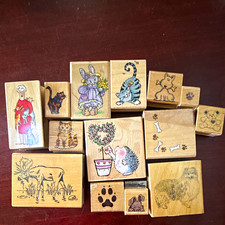 Mixed Lot Wood Mounted Rubber Stamps Animals Insects Cartoons Characters