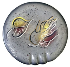 Ceramic Ashtray MCM Leaf Design Black & Gray Signed Diameter 7.75”