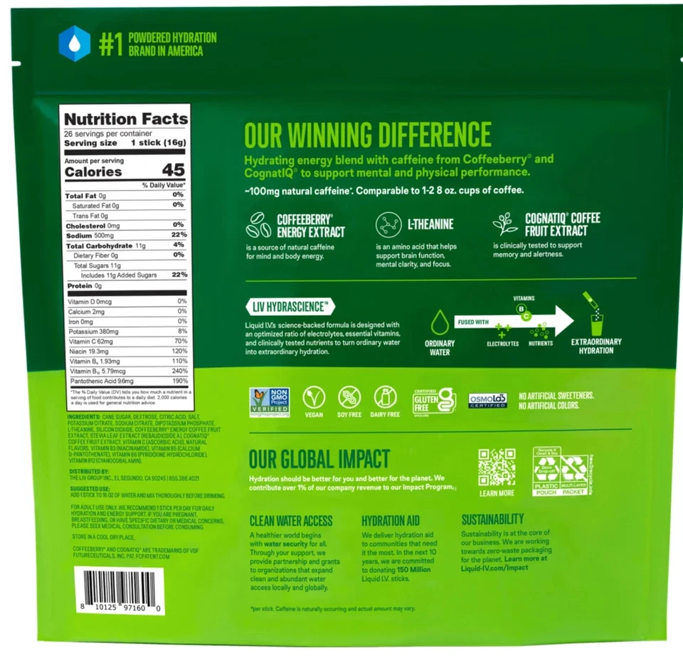 Liquid I.V. Multiplicador de hidratación + mezcla de bebidas energéticas, BlackBerry Peach (paquete de 26) Foto 2 de 2