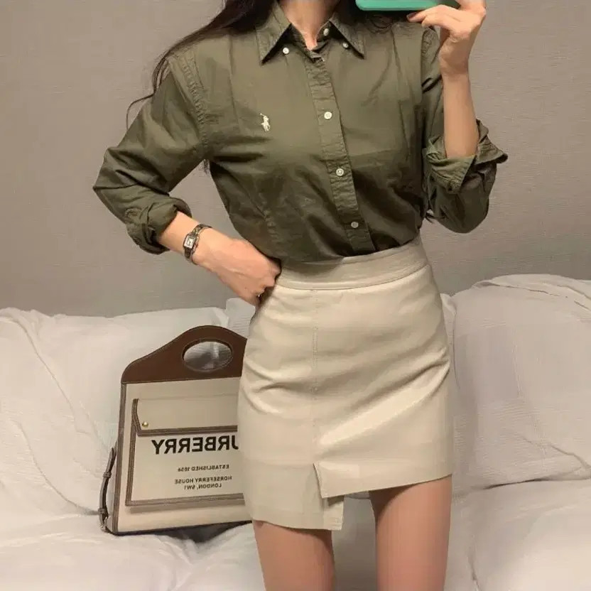 Polo Ralph Lauren Relaxed Fit Cotton Shirt (Khaki) Women's thumbnail 10