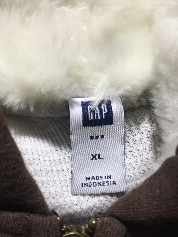 Sudadera Gap Cremallera Completa Para Mujer XL Marrón Bolsillos Imitación Piel Forrada Capucha Foto 3 de 4