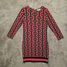 Michael Michael Kors Dress Womens Size 2 Black Orange Shift Midi Zipper Aztec