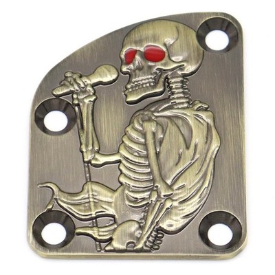 Metal 3D Relief Electric Guitar Neck Plate Bronze 4-Bolt Curved Neck Joint Plate