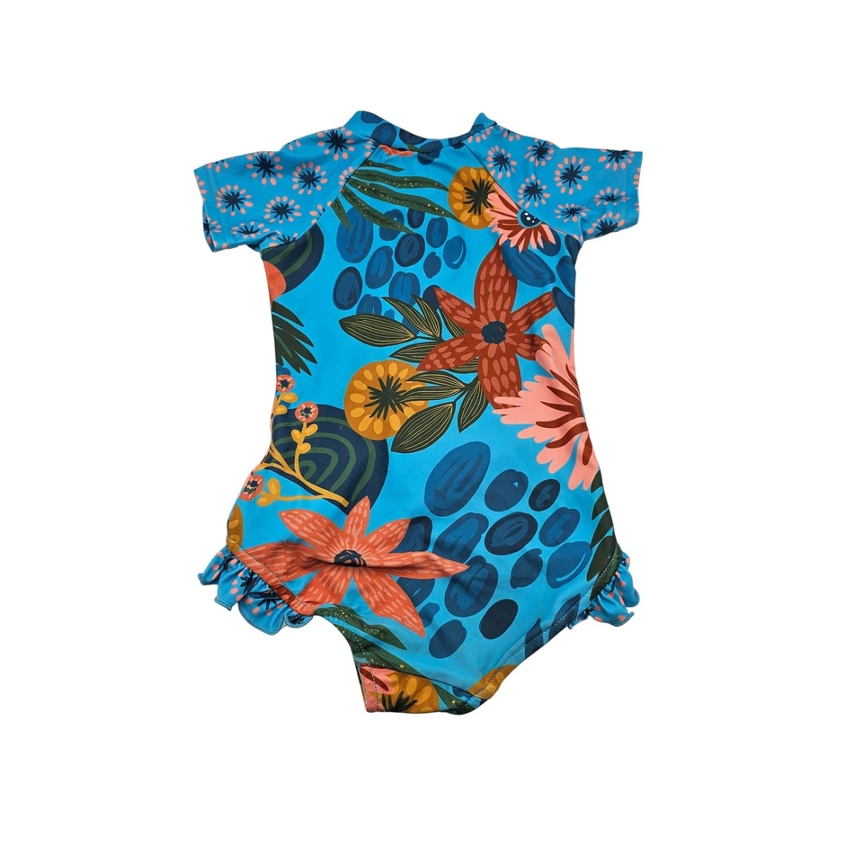 Traje de baño Oopsie Daisy Boutique niñas talla 3T de una pieza floral con volantes azul Foto 4 de 4