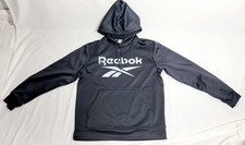 Reebok Youth Hoodie Black Medium Gray Logo Pullover Fleece Sweatshirt