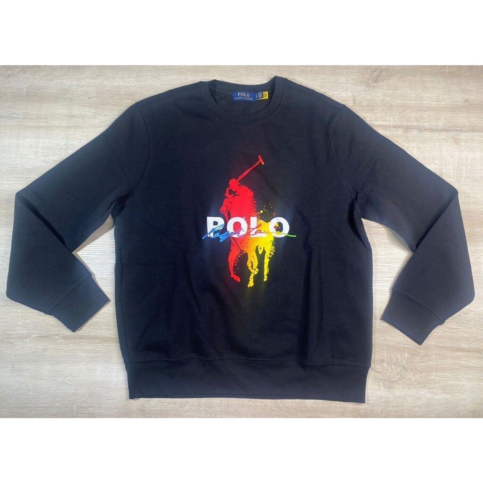 POLO RALPH LAUREN felpa uomo nera M big pony vernice splatter nuova senza etichette