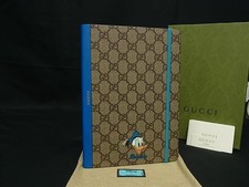 GUCCI Disney Donald Duck GG Pattern PVC Leather Notebook Brown Blue New
